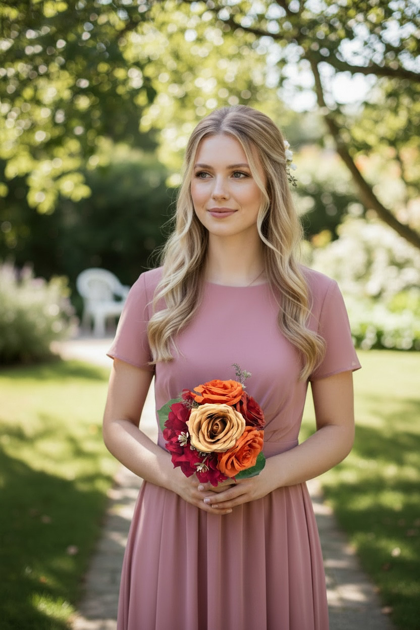 Terracotta Silk Bridal Bouquet, Burnt Orange Burgundy Bohon Wedding Flowers