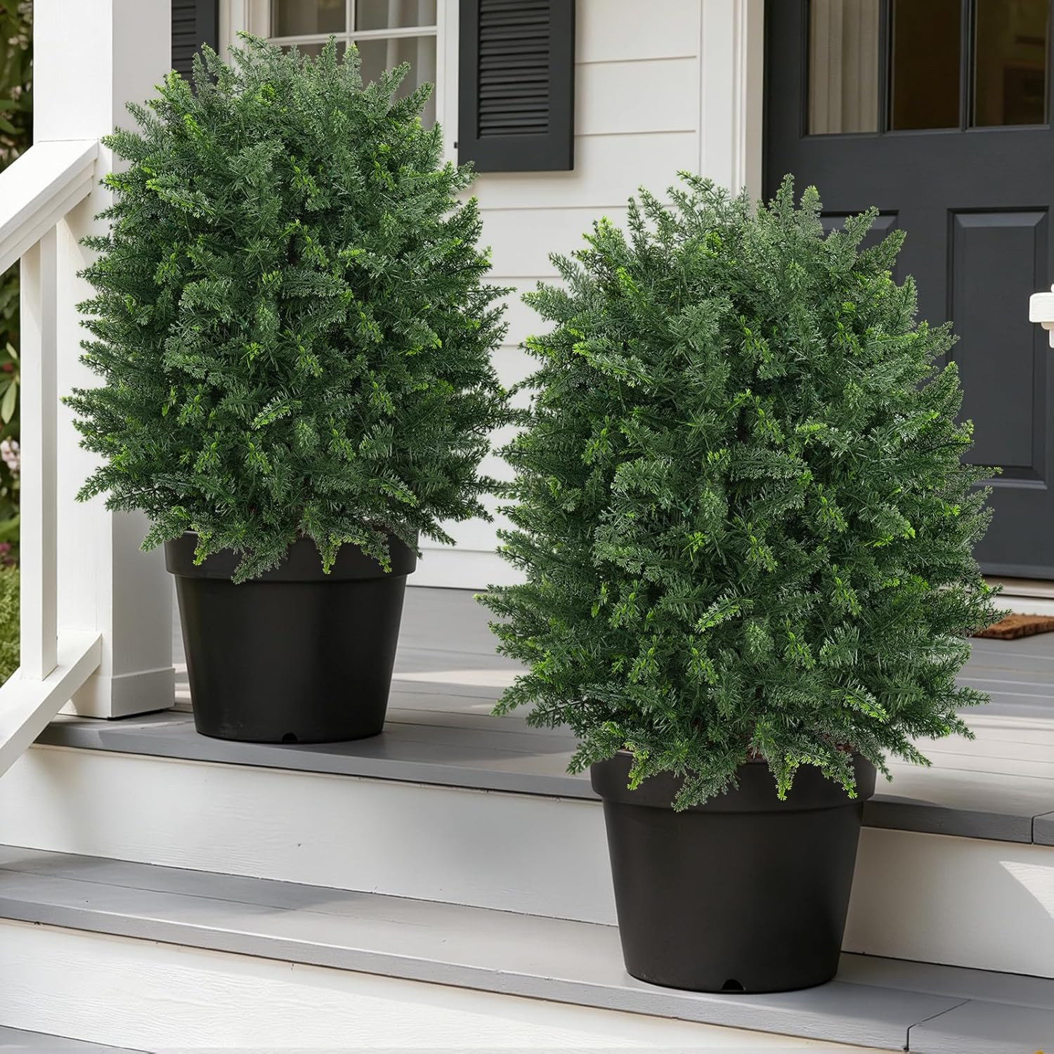 Artificial 28.7 Inches Cedar Topiary Trees with Ground Spike, 2 Pieces Fake Pine