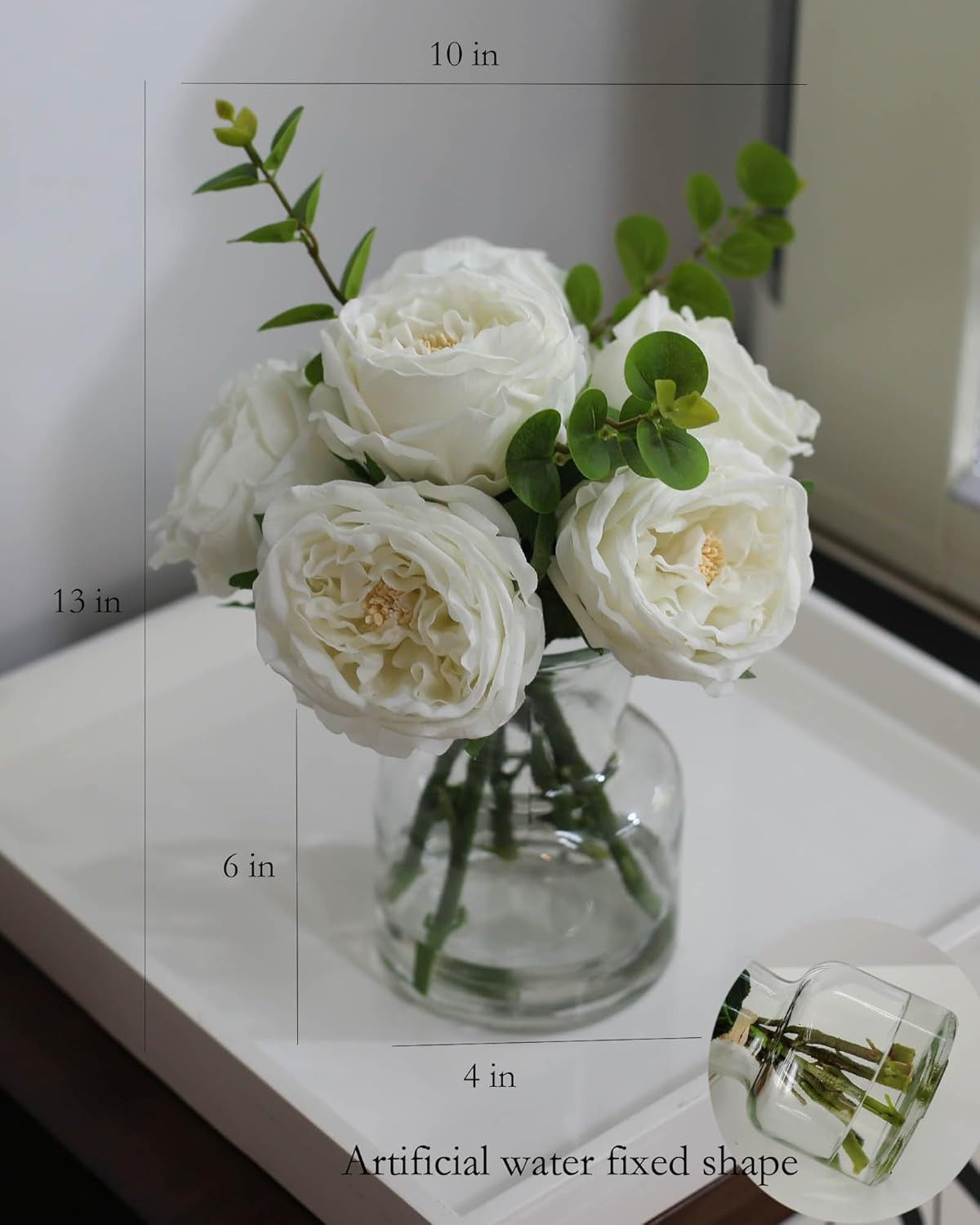 Artificial Flowers with White Roses in Vase, Fix Lifelike Fake Flowers in Vase w