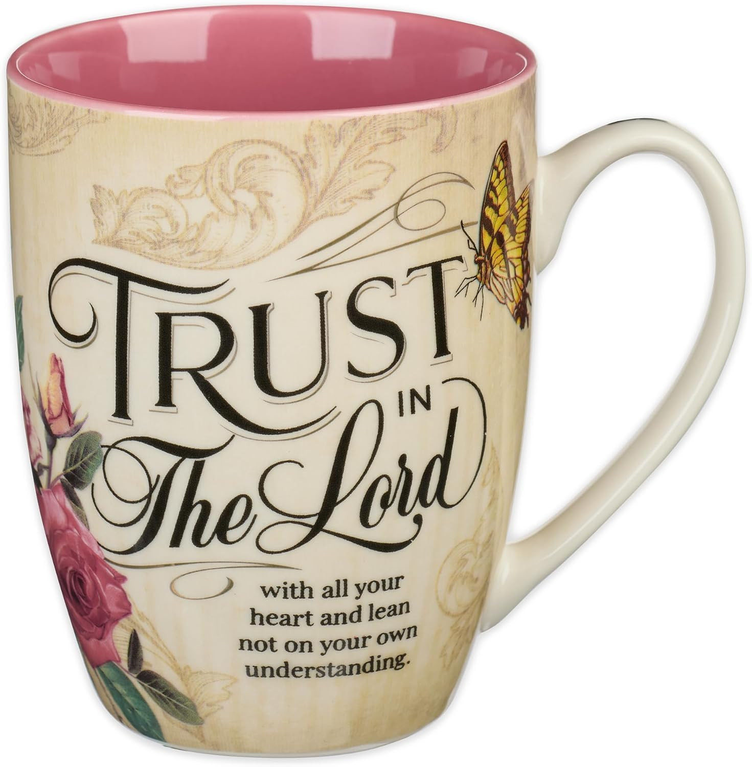 Pink Rose Floral & Yellow Butterfly Ceramic Coffee Mug – 12