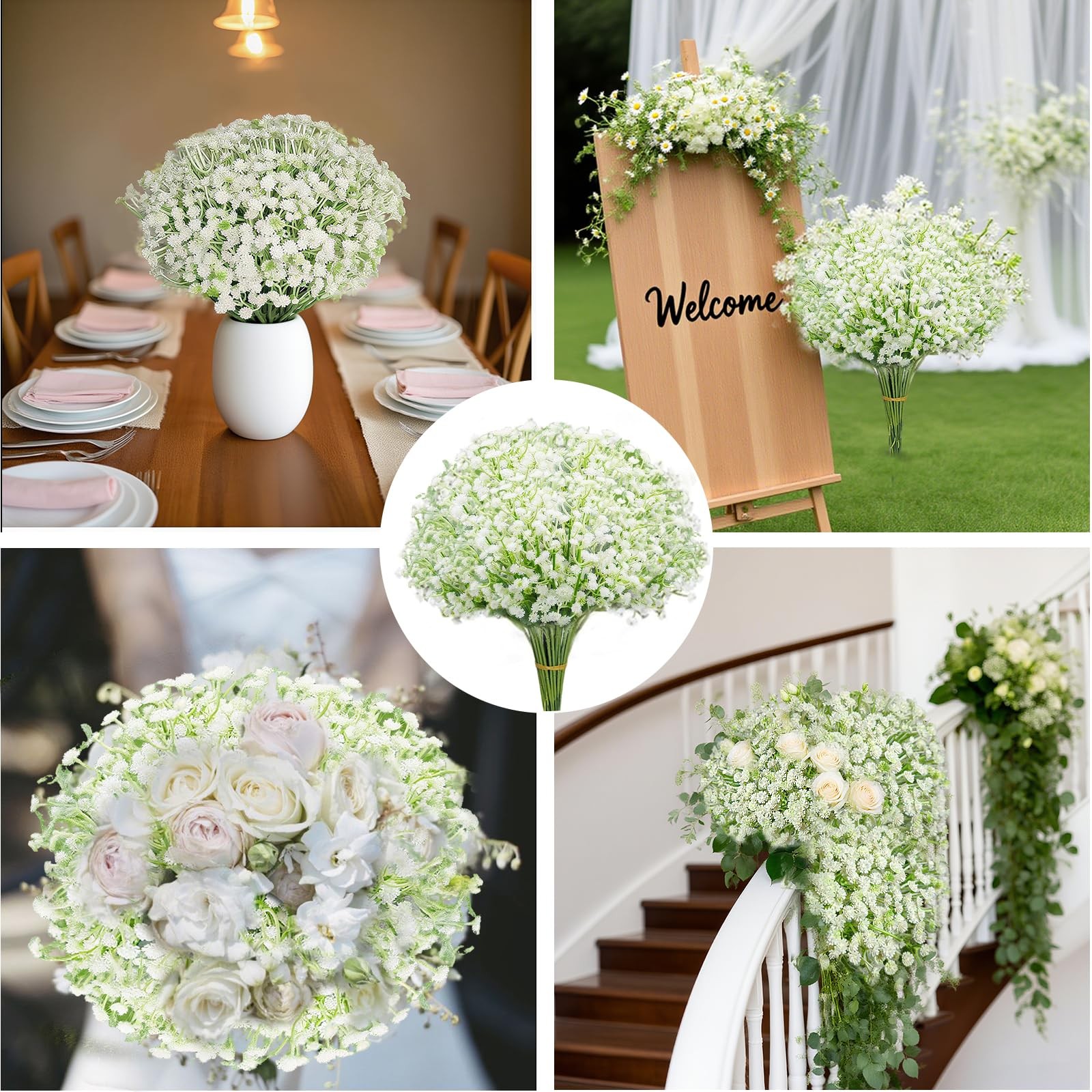 100 PCS Artificial Baby’s Breath Flowers Real Touch Fake Gypsophila Bulk Decor