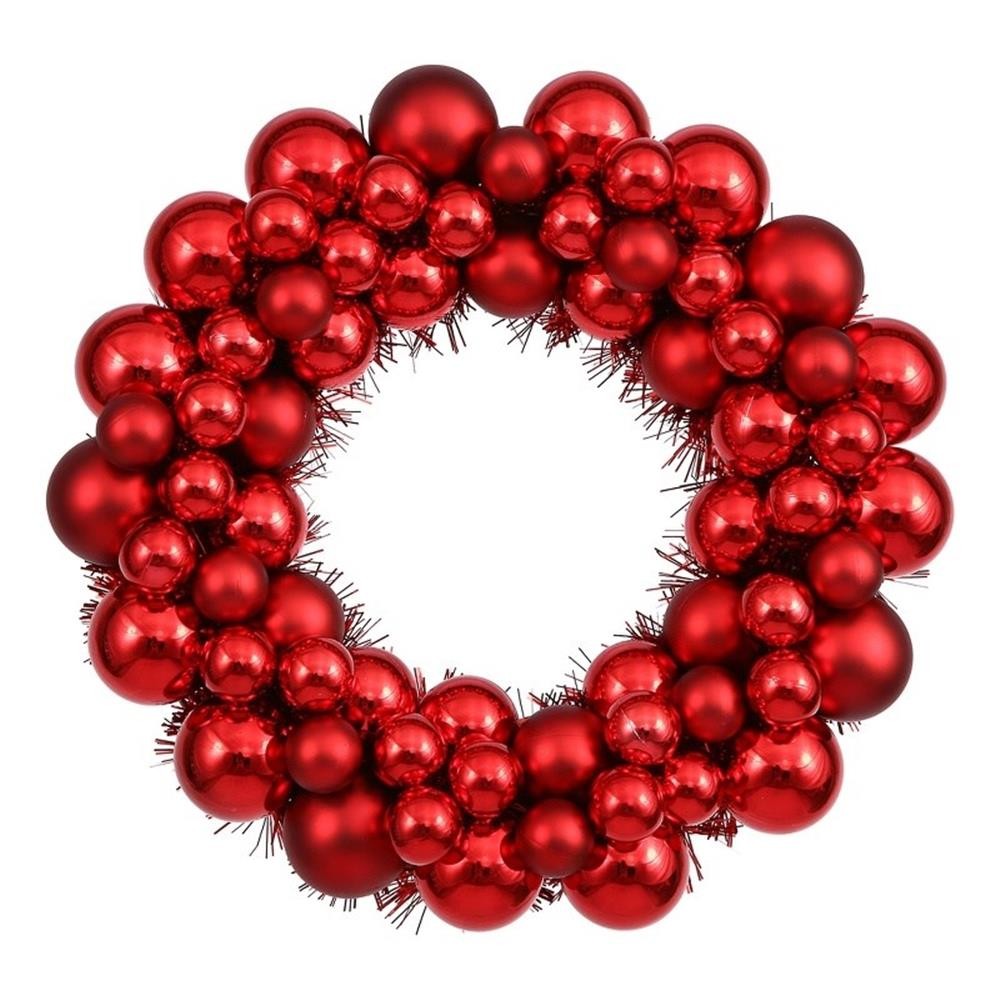Vickerman 12″ Contemporary Plastic Ball Wreath in Shiny and Matte Red