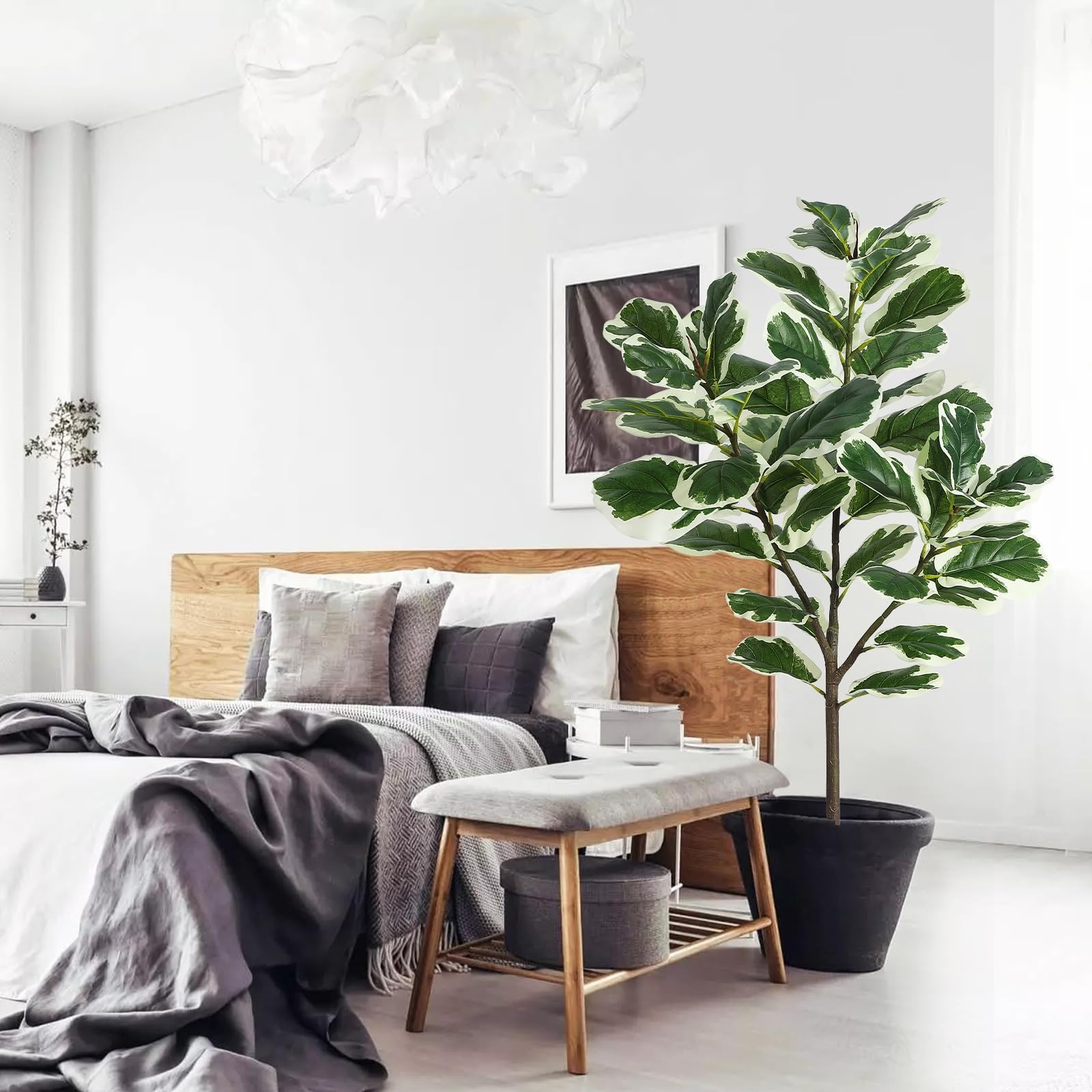 4.3ft Green Artificial Ficus Tree Plant in Pot with 46 Leaves for Indoor Outdoor