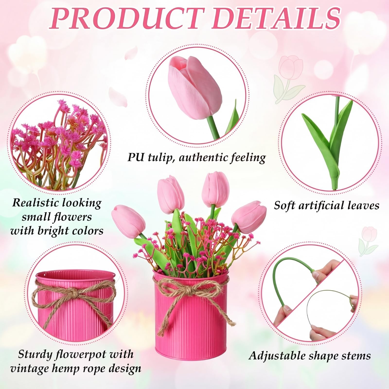 24 Set Spring Table Centerpieces – Faux Tulip & Baby’s Breath Floral Decor for H
