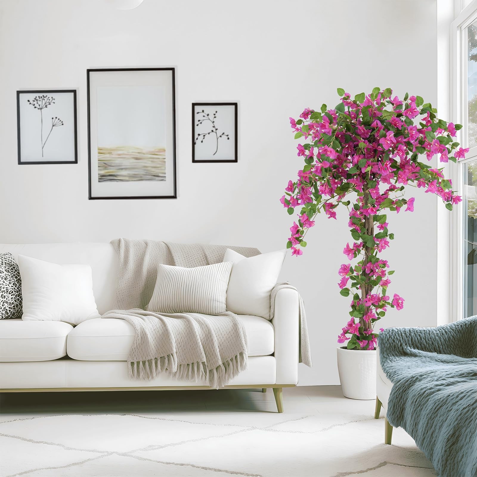 5ft Artificial Bougainvillea Tree, Large Silk Faux Bougainvillea Plant with P…