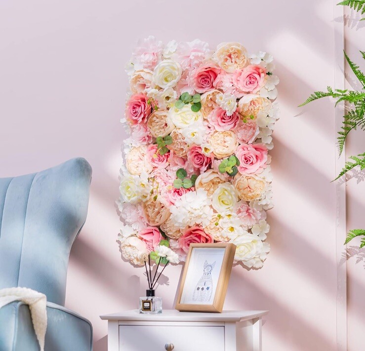 Flower Wall Panel Floral Backdrop-6pc. 24″ X 16″ For Wedding, Party, Decor-Pink
