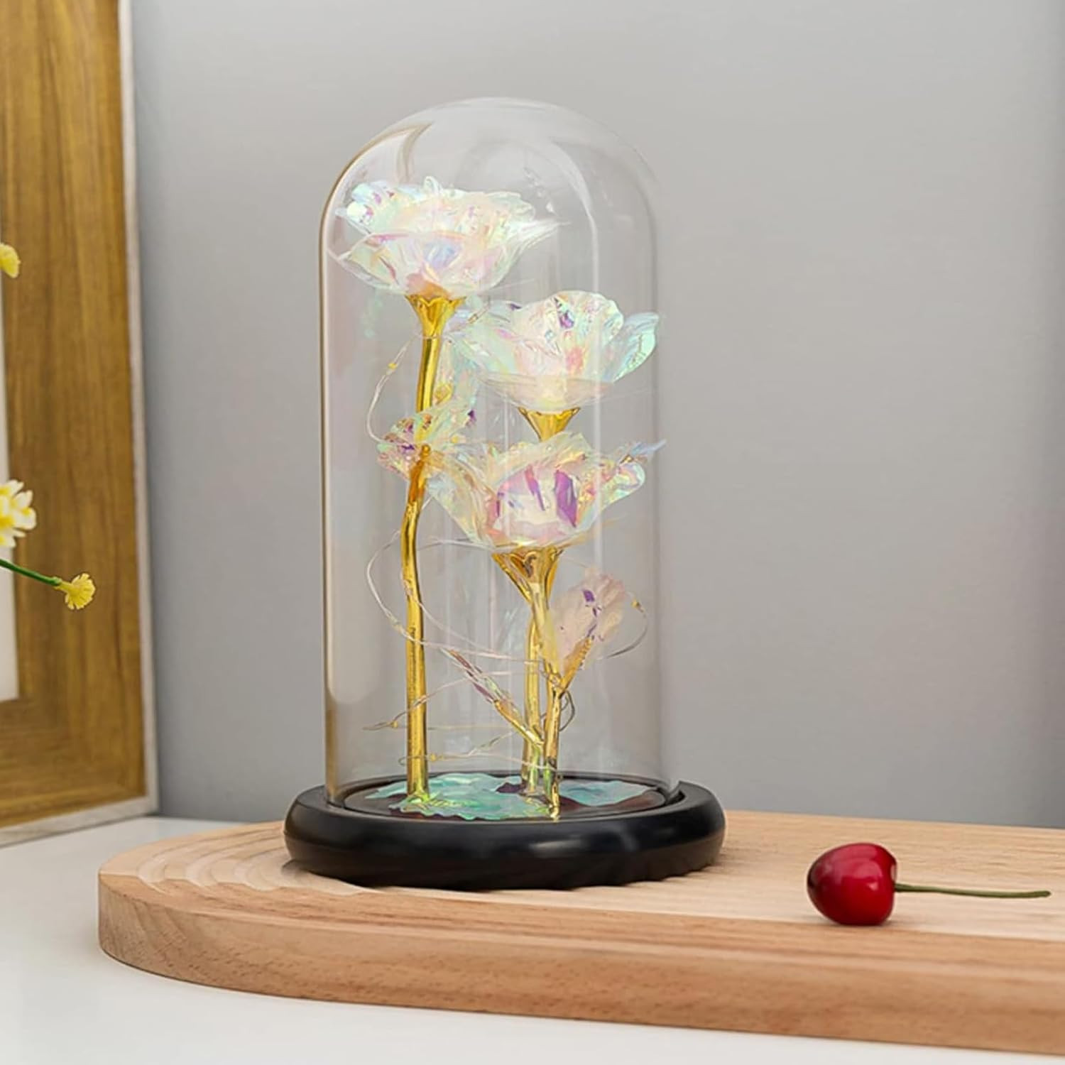Mothers Day Mom Gifts: Rainbow LED Galaxy Glass Flower Rose in Glass Dome, 3 Col