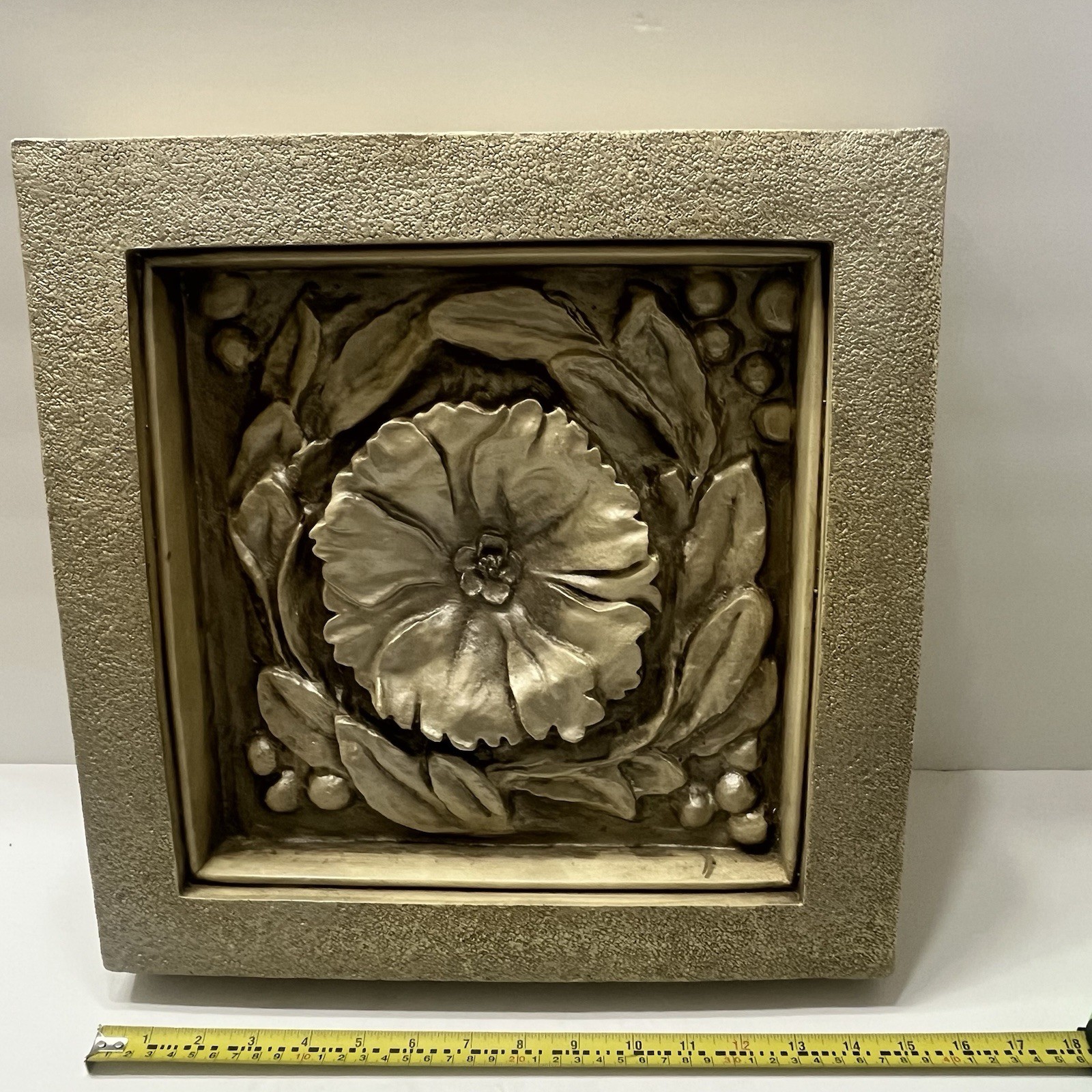Bombay Company Flower Box Wall Decor Set Of 2 Champagne Color 3-D Stone 15×15”