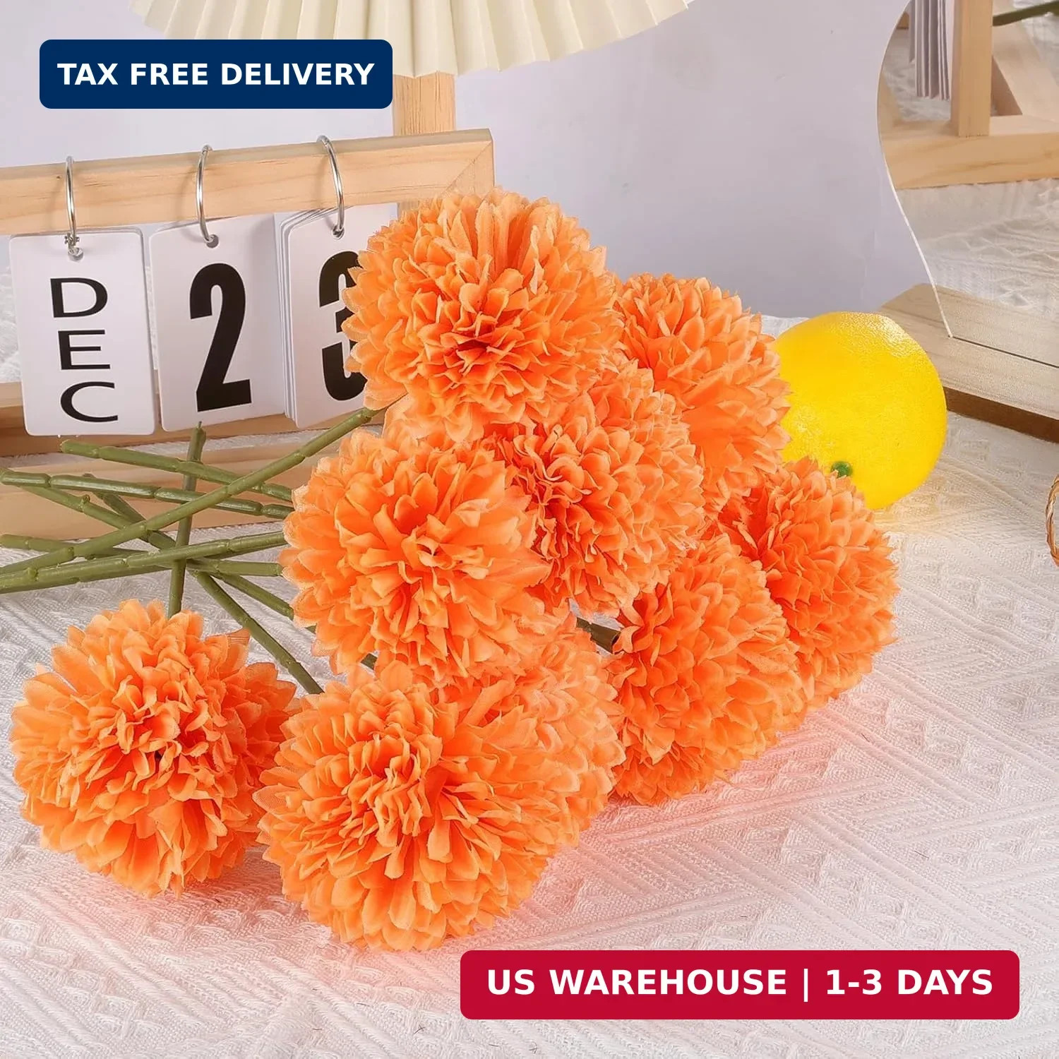 Rowfad 12 Pcs Artificial Chrysanthemums Fall Flowers Silk Orange Marigolds Flowe