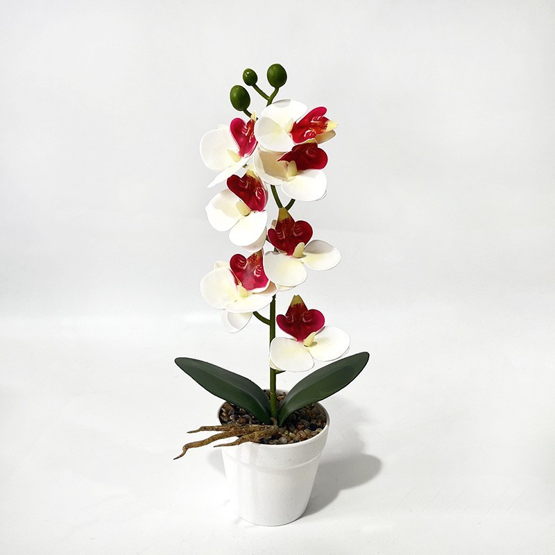 Life-Like 7-Bloom Artificial Orchid in Stylish White Stone Pot 11.81 in