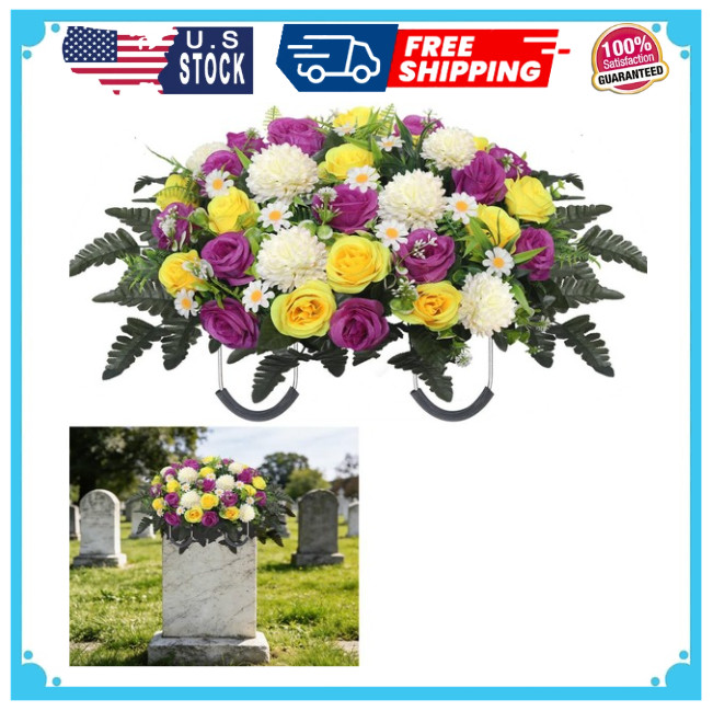 Headstone Flower Saddle,Large Artificial Cemetery Flowers for Grave Roses & C…