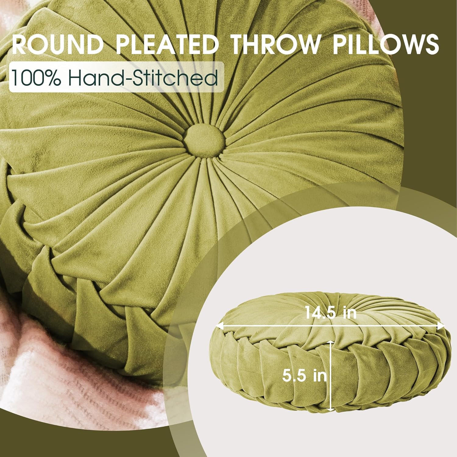 ROSE&RISY round Pleated Velvet Throw Pillow, 1 Pack Decorative Accent Pumpkin Pi