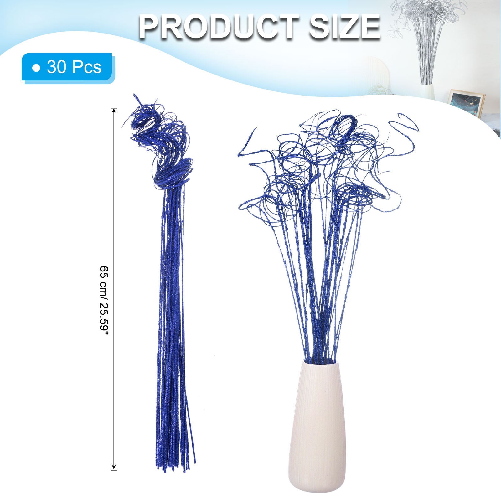 30 Pcs Glitter Dried Curly Willow Branches Natural Branches Twigs, Blue