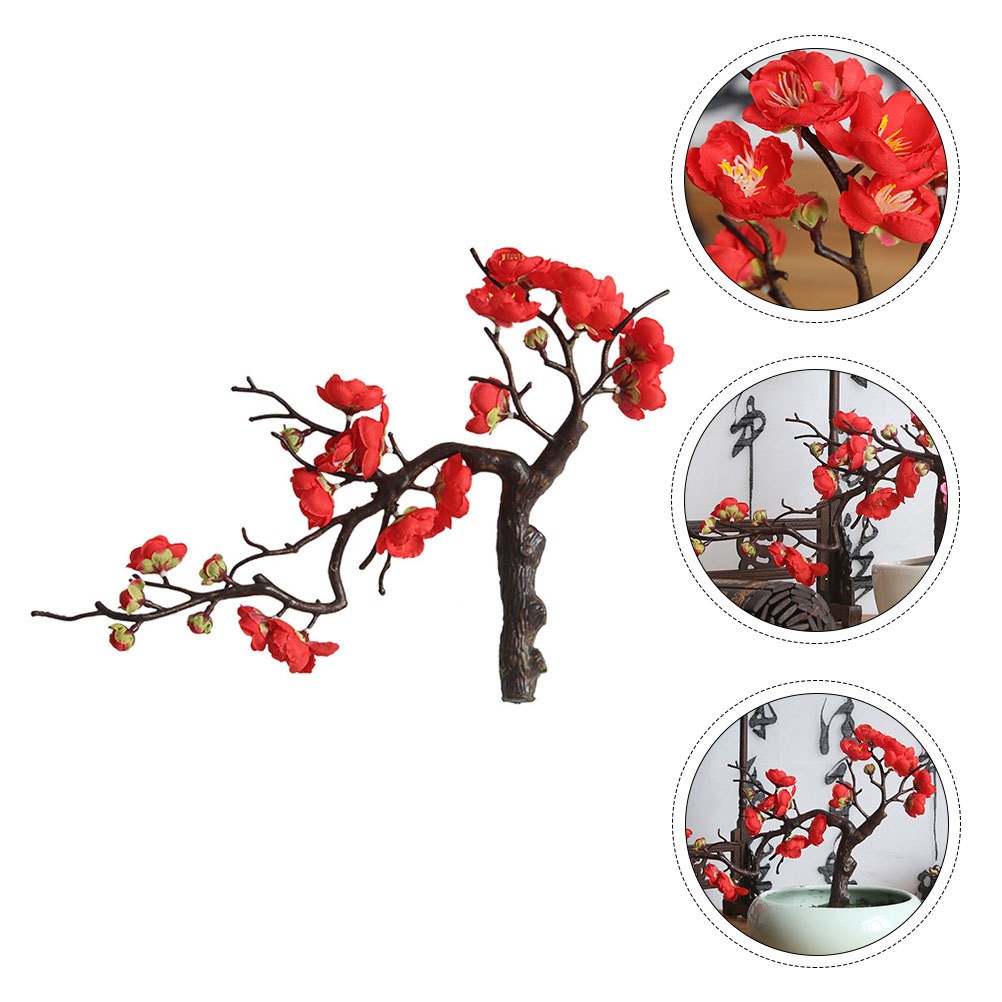 1Pc Fake Red Plum Blossom Flower Lifelike for Coffee Shop Home Decoration