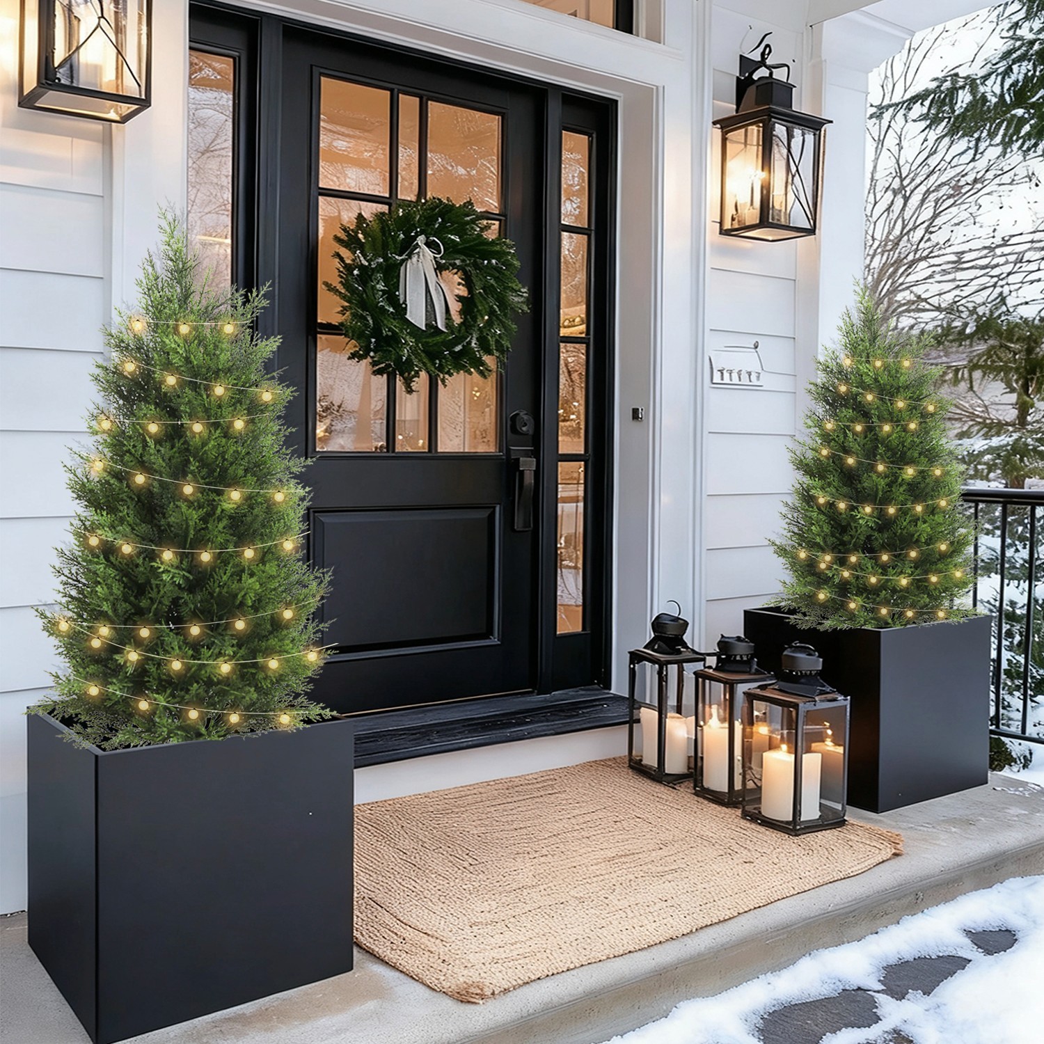 2Pack Artificial Cypress Trees, Faux Cedar Topiary Shrubs Indoor Outdoor Decor