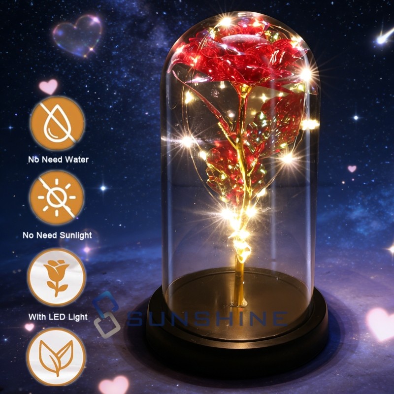 Eternal Crystal Rose Gifts for Women, Preserved Real Forever in Glass Dome Rose