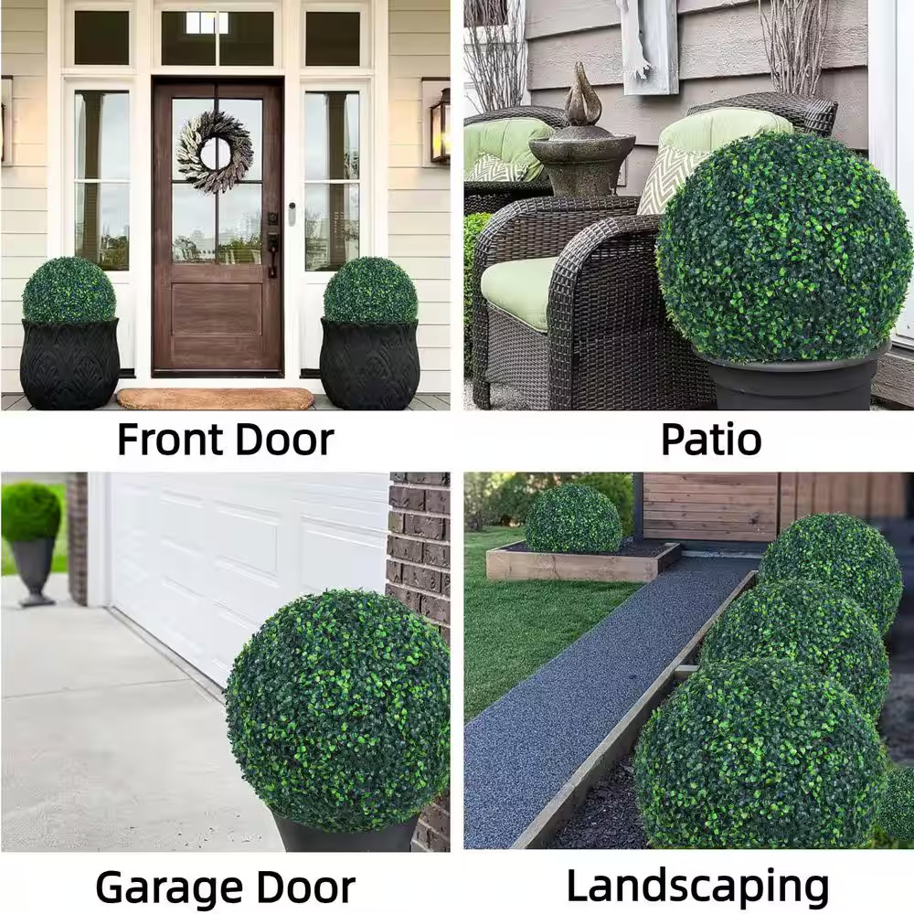 15.5 In. 2-Balls Green Artificial Boxwood Balls Grass Topiary Balls for Backyard