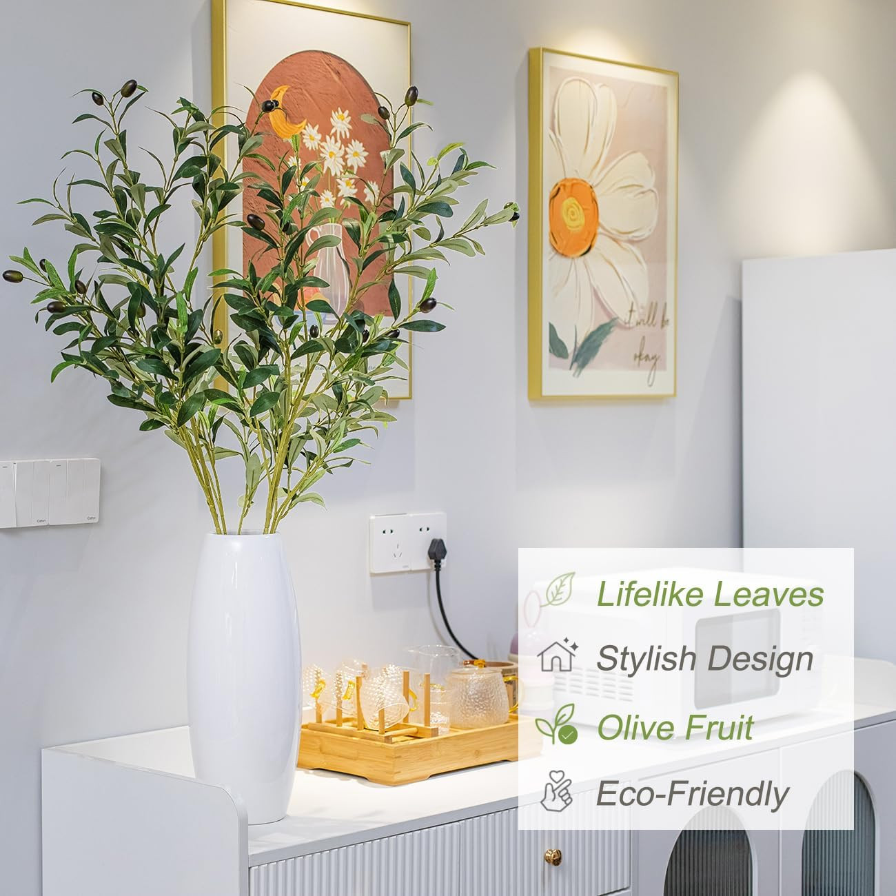 39 Inch Artificial Olive Branches for Vases, Fake Plants Greenery Stems with 222