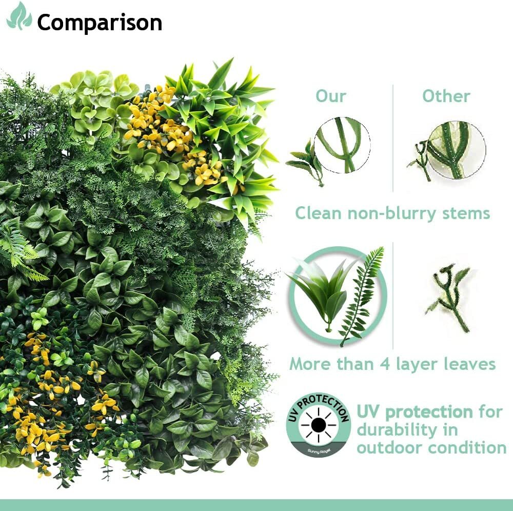 20″x20″ Artificial Faux #8 3D Mixed Panel Leaf Privacy Fence Screen Decor Hedge