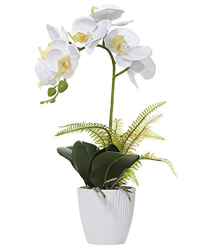 Olrla White Orchid Artificial Flower in Pot, Faux Phaleanopsis Orchid Bonsia for