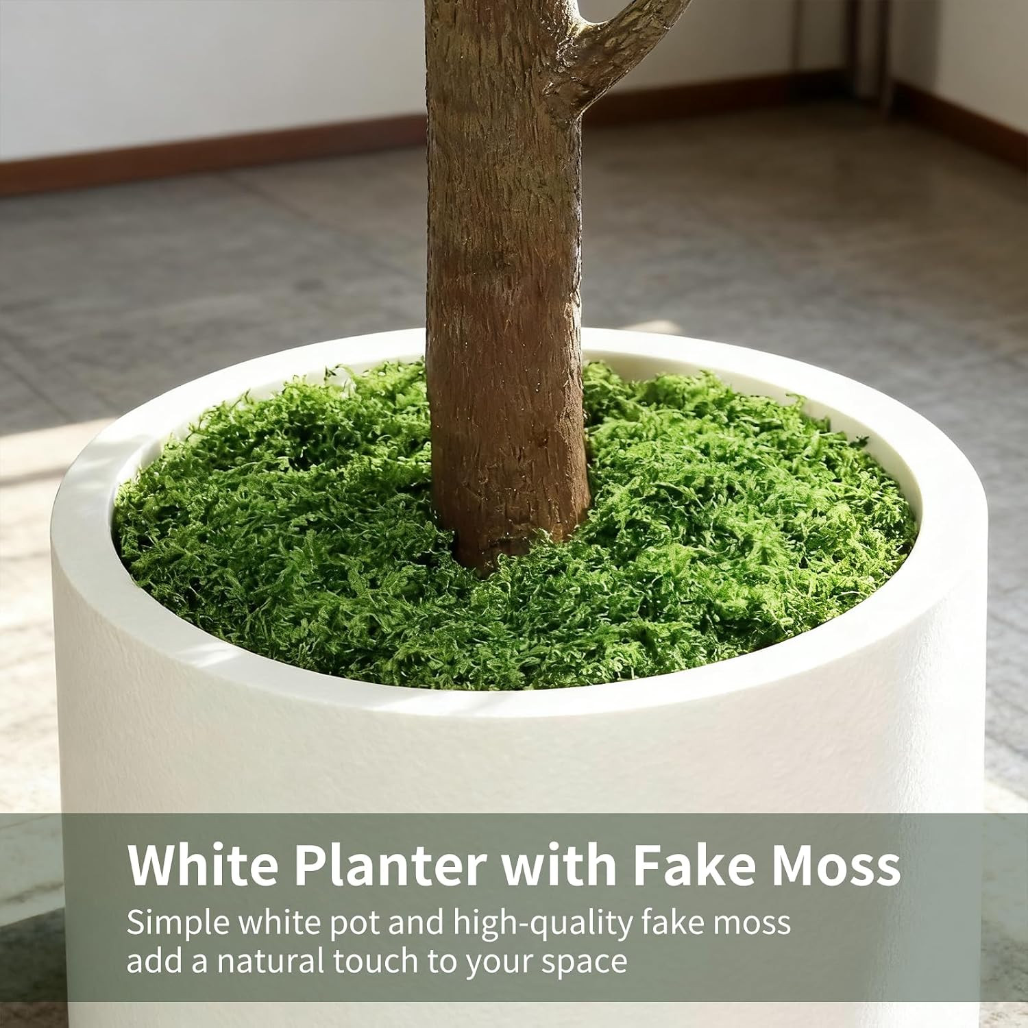 5FT Artificial Fiddle Leaf Fig Tree with White Planter & Fake Moss, Realistic Fa