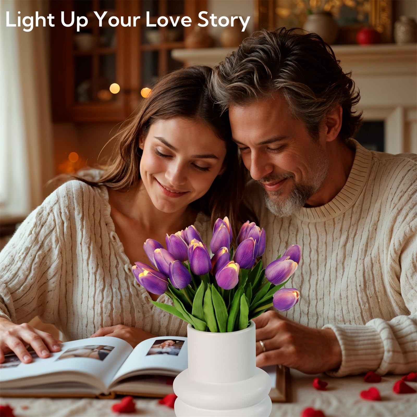 20pcs Tulip Bouquet Lamp Artificial Flower Night Light Real Touch Tulip Night…