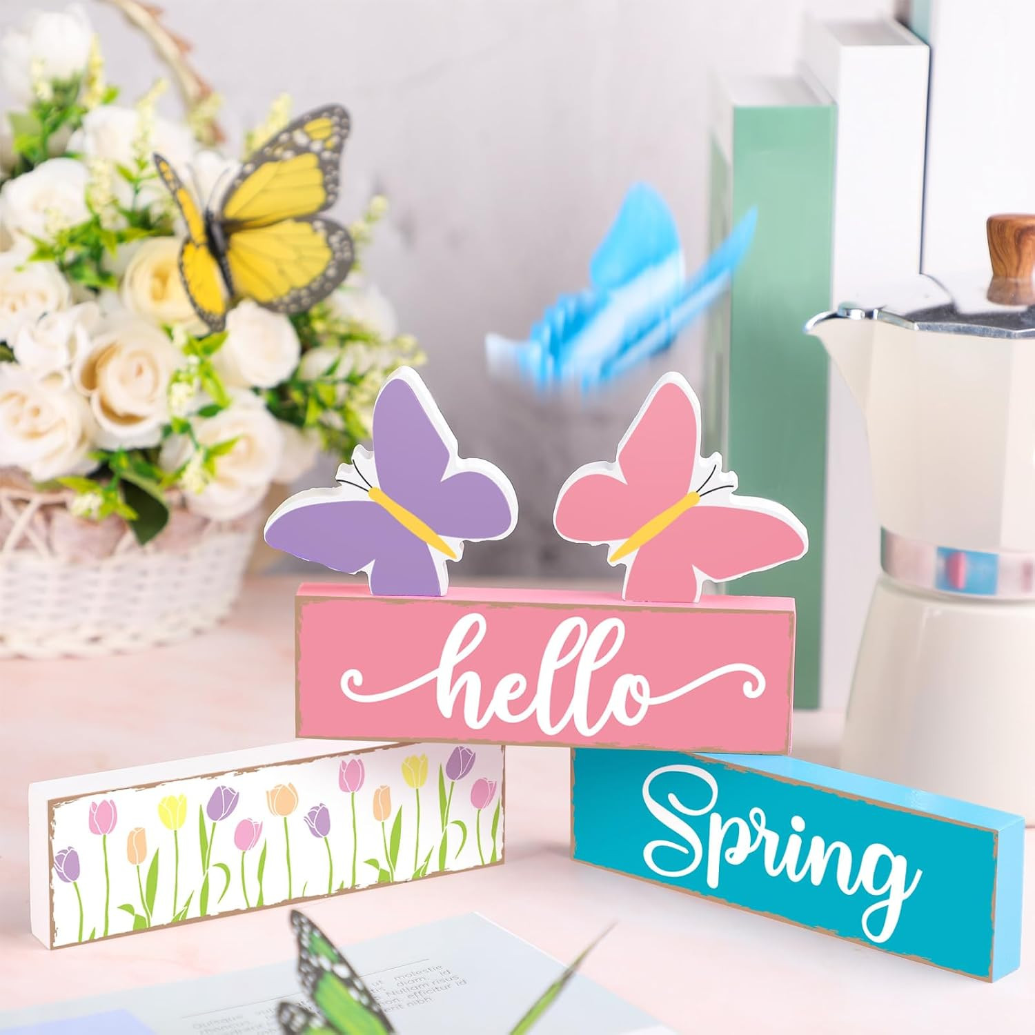 5 Pcs Hello Spring Table Centerpieces Decoration Farmhouse Spring Home House Dec