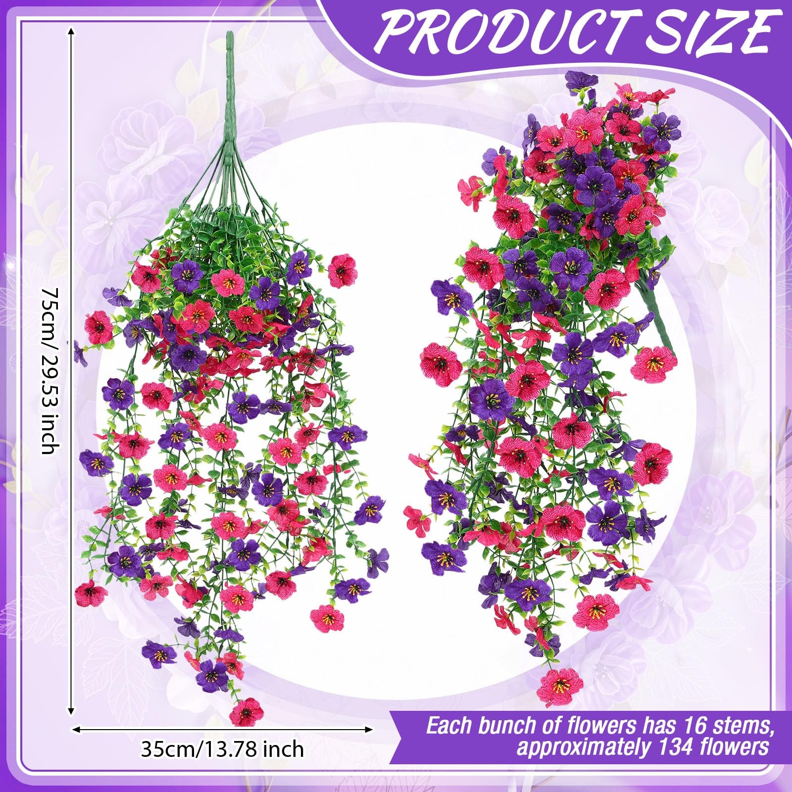 4 Pcs 30In Artificial Hanging Flowers for Outdoor Planter 156 Branches Traili…