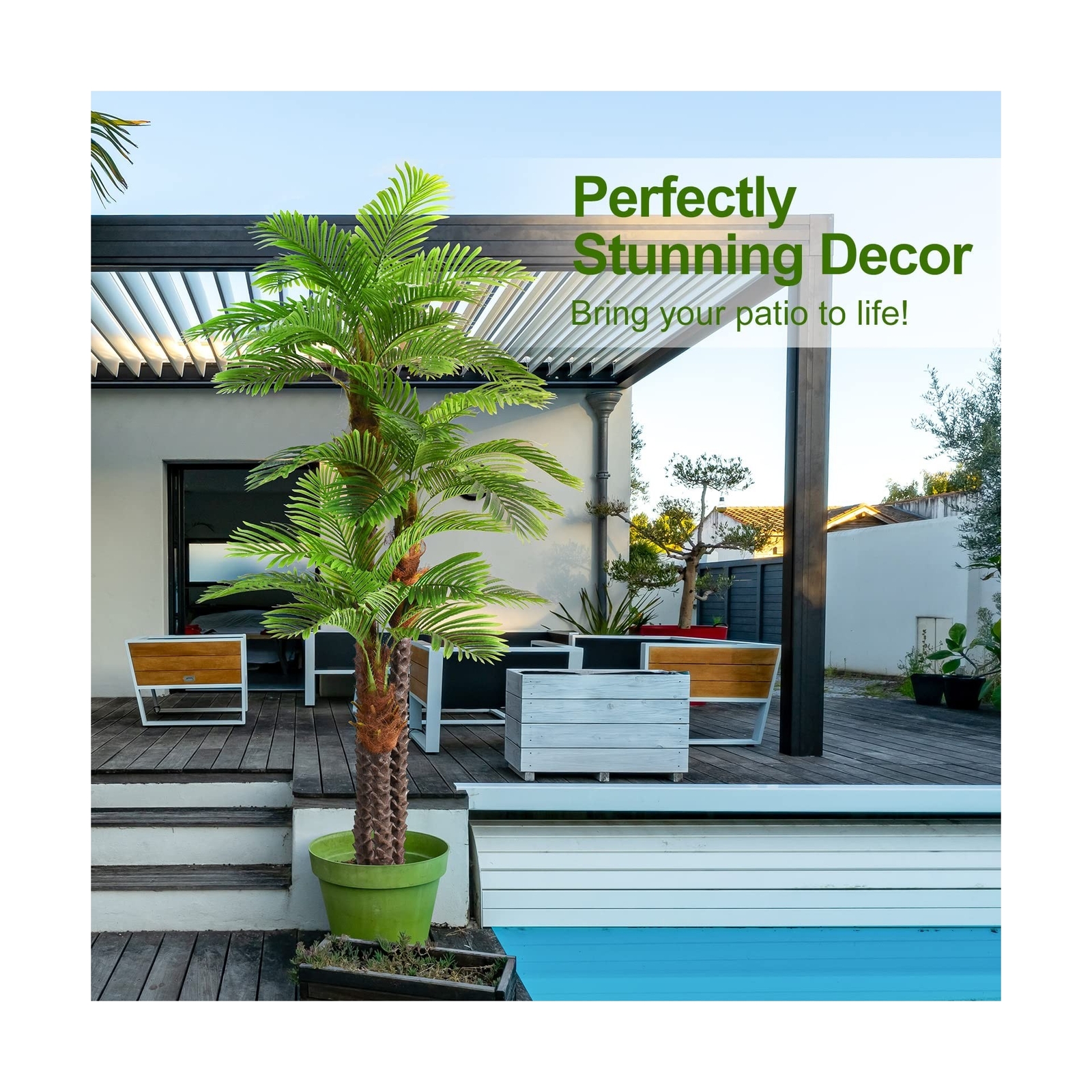 8.5ft Tall Artificial Palm Tree for Outdoors – Triple Phoenix Palm, UV Resist…