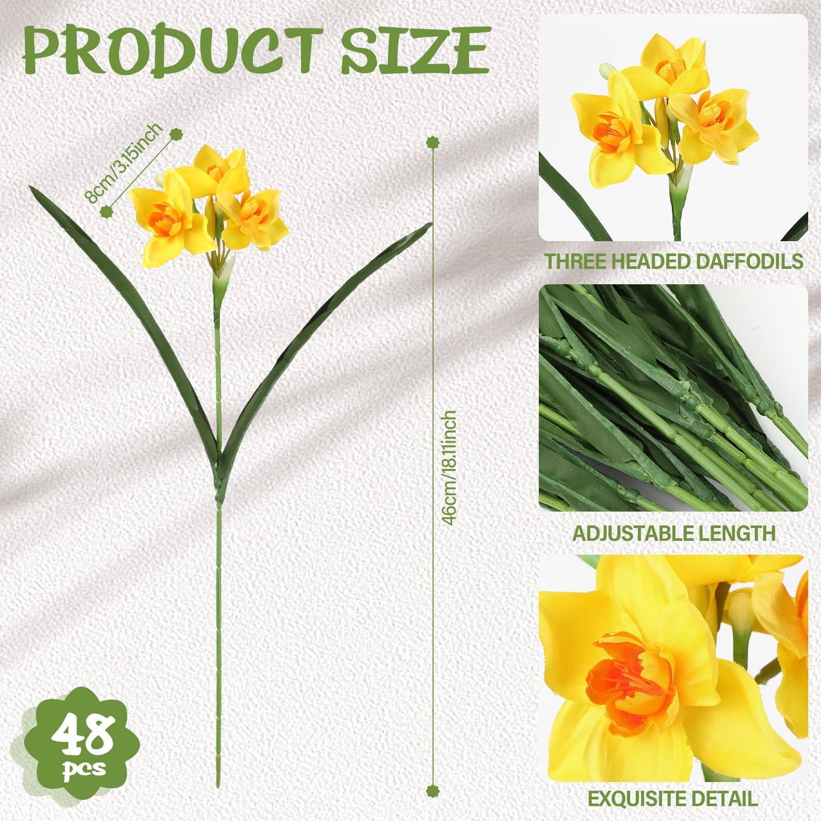 Artificial Plant 48 x Faux Daffodils, 18.1 inches Narcissus Spring Flower, Ye…