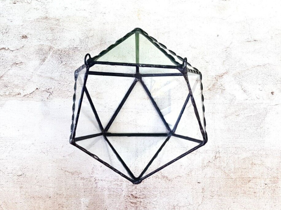 Stained Glass Terrarium Wall Hanging Black Frame Transparent, Planter For Indoor