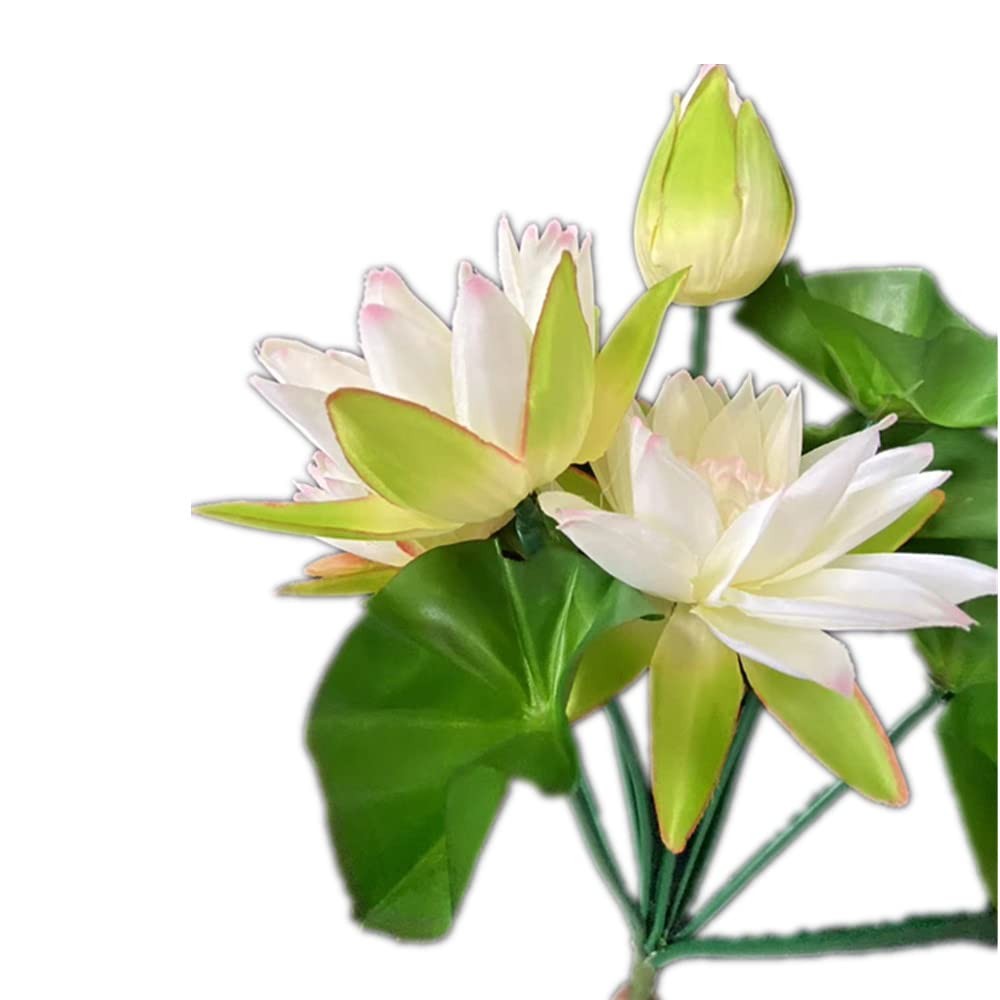 2pcs Lotus Bouquet Flower White Artifcial Water Lily Bunch 10 Forks Fake Flow…