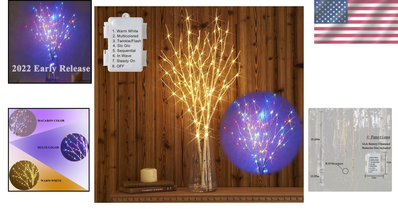 Elegant Pre-Lit Birch Branches with Warm White & Color Lights for Any Occasion