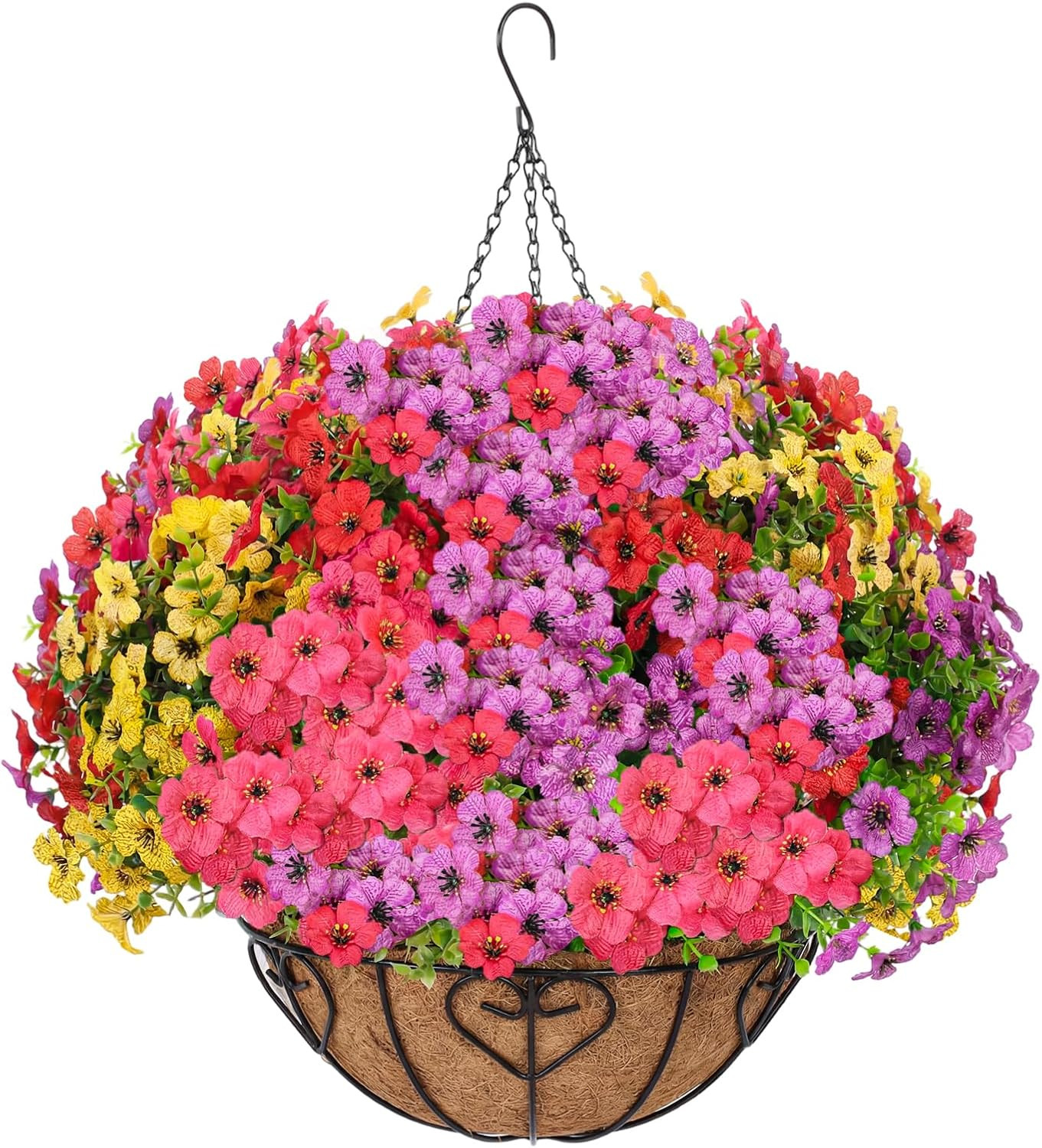 Artificial Hanging Flower for Outdoors, Fake Hanging Basket for Outside,1 Hangin