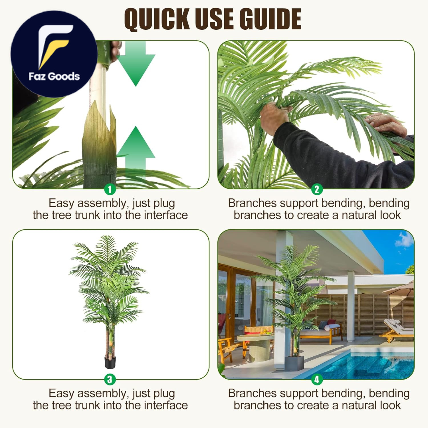 6Ft Tall Triple Golden Cane Palm Artificial Tree Large Tropical Palm Tree UV Res