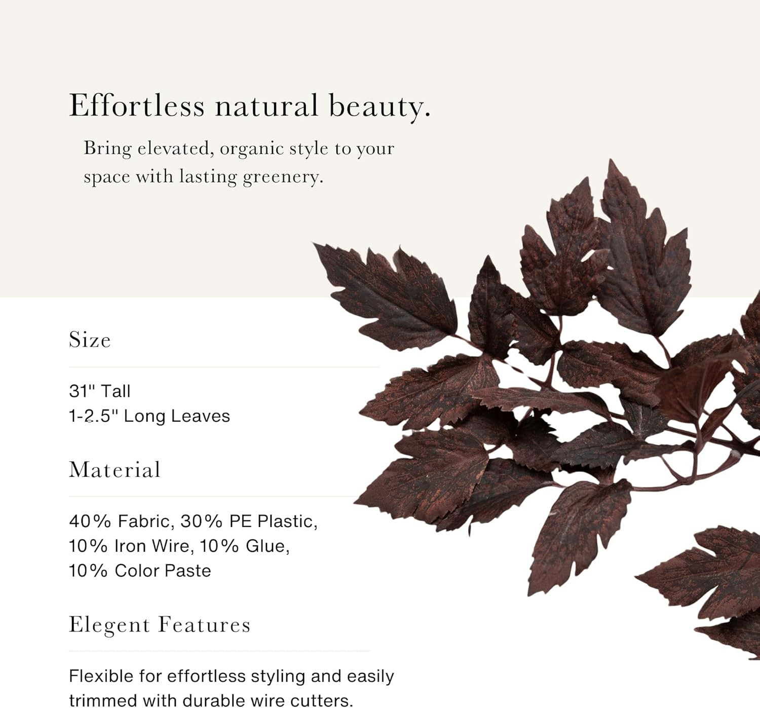 Plum Artificial Cimicifuga Leaf Spray – 31″ Faux Plant for Home Decor