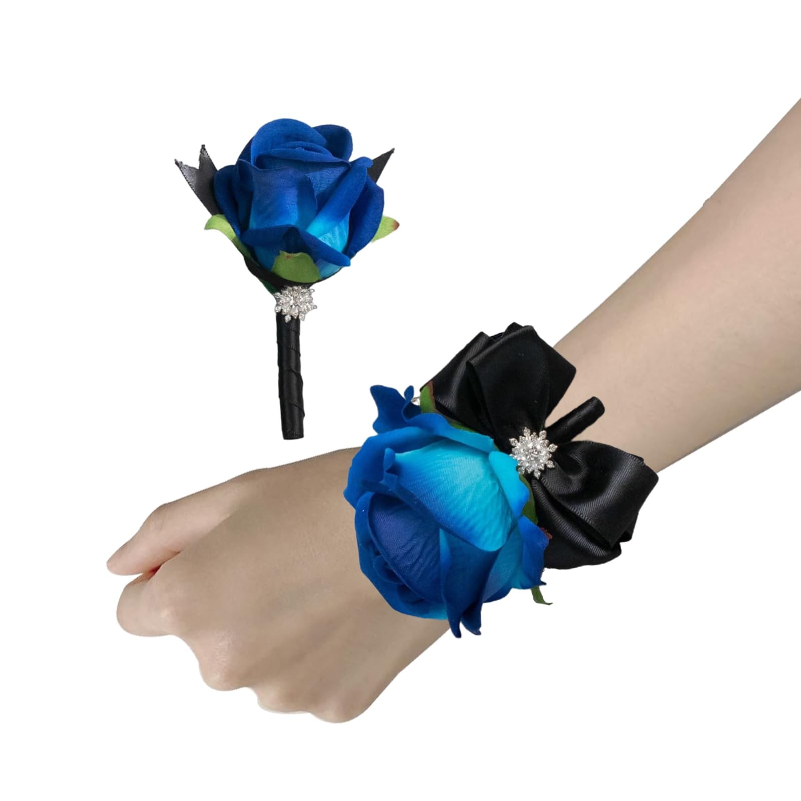 Floraest Black Corsage and Boutonniere Set Elegant Corsage Wristlet Accessori…
