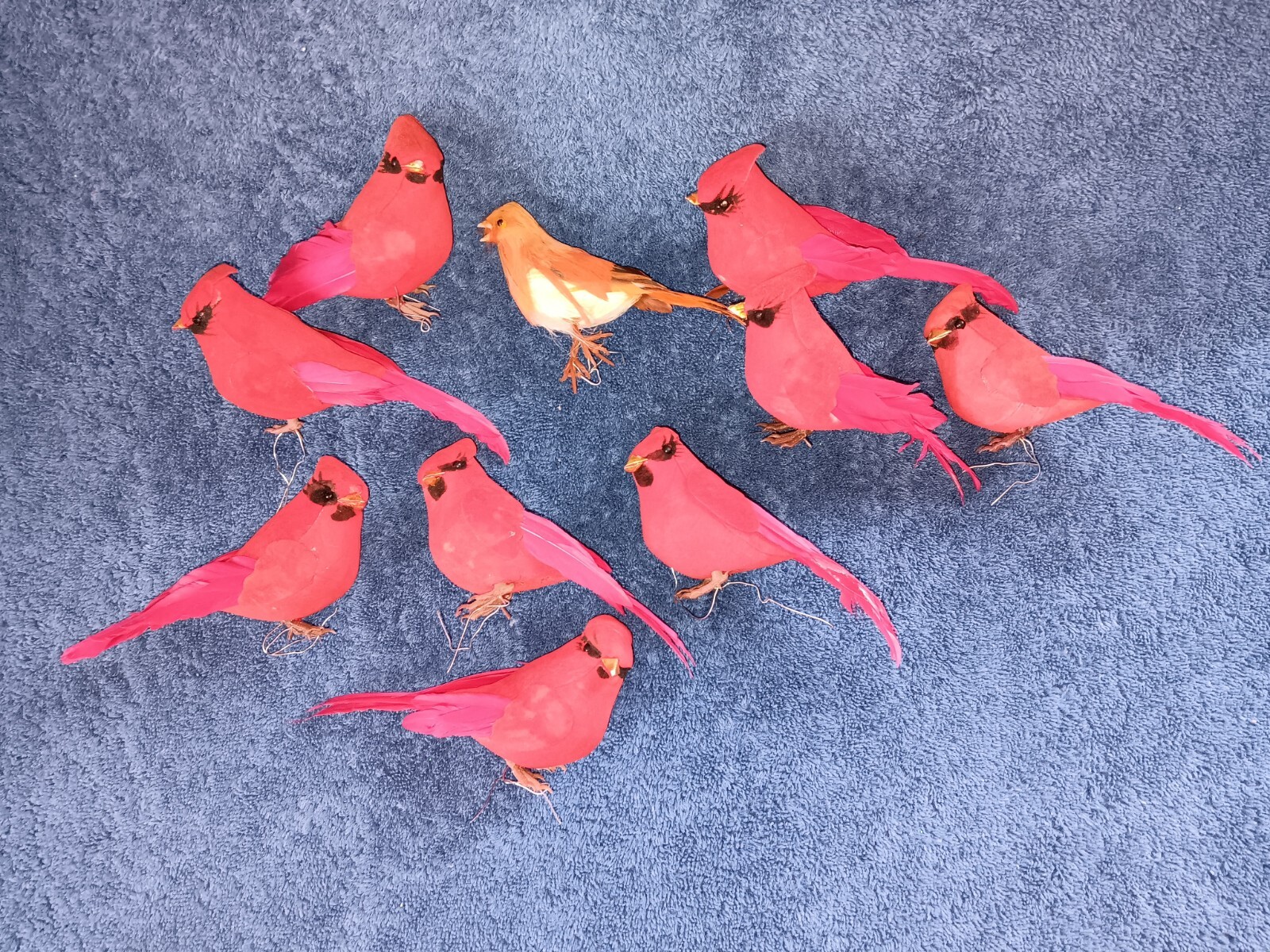 Wired Artificial 9 Red Cardinal Birds 1 Brown Mix Arrangement Decorations Arts
