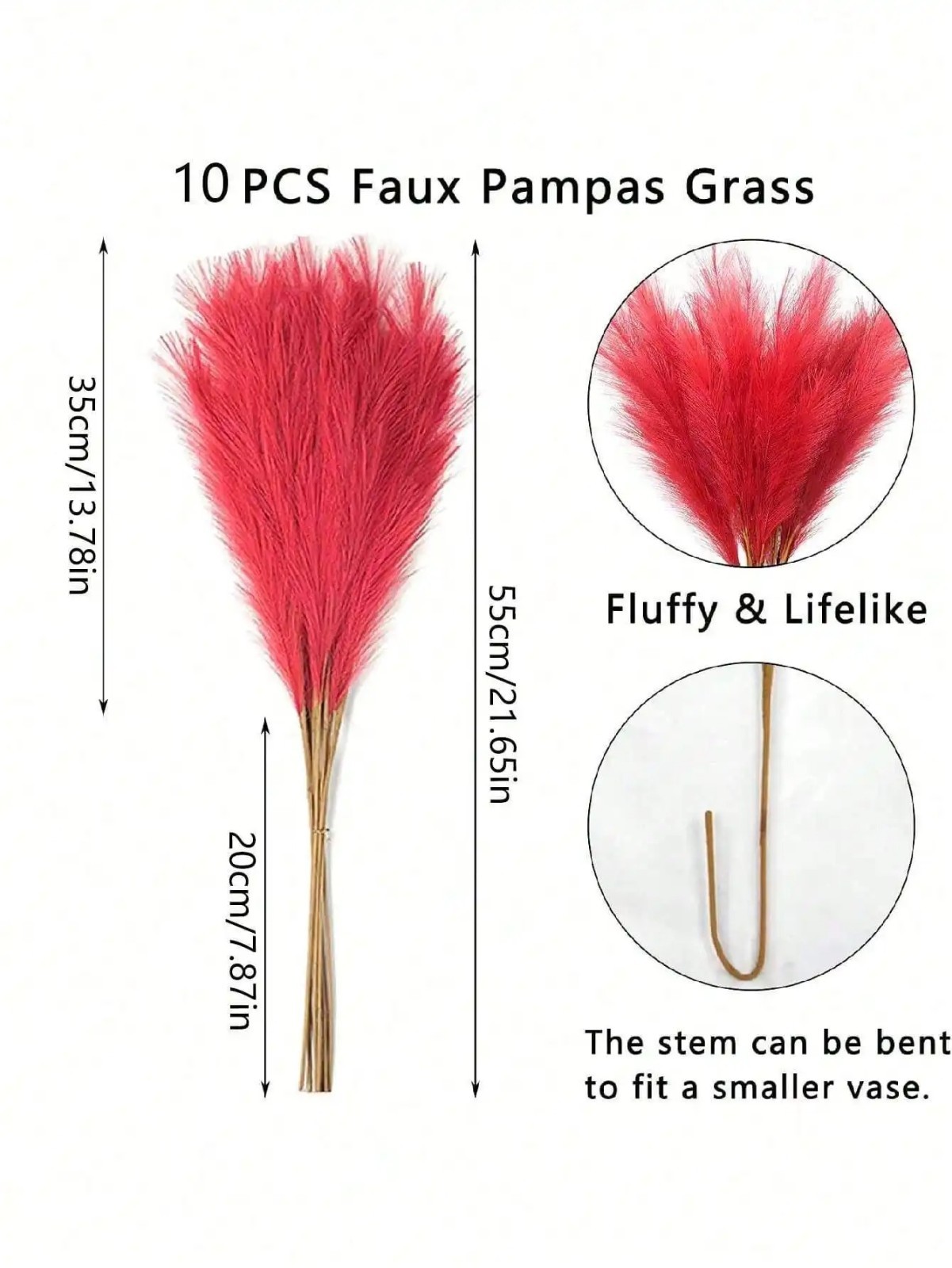 Red Artificial Reeds 55cm Tall Faux Pampas Grass for Wedding & Party Decor