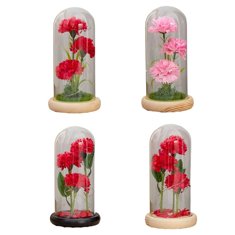 Artificial Led Luminous Carnation Soap Flower with Dome Glass Cover
