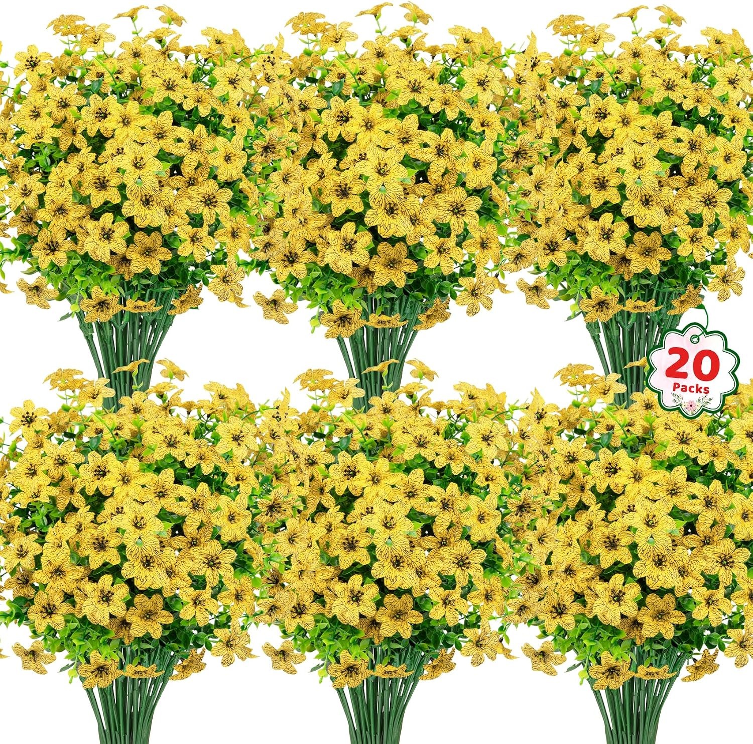 20 Bundles Artificial Flowers UV Resistant Silk Flowers Outdoor Indoor Decor
