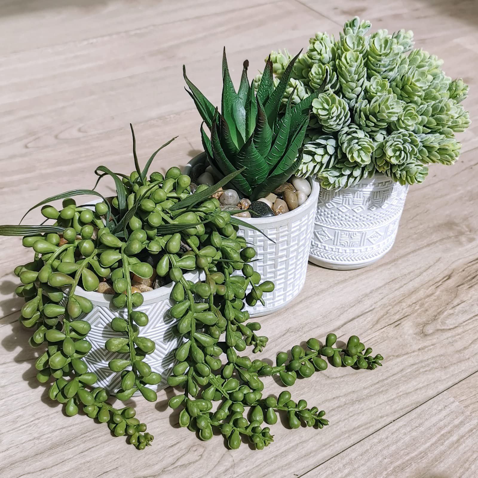 Set of 3 Assorted Small Potted Succulent Plants Fake Aloe String of Pearls Ho…