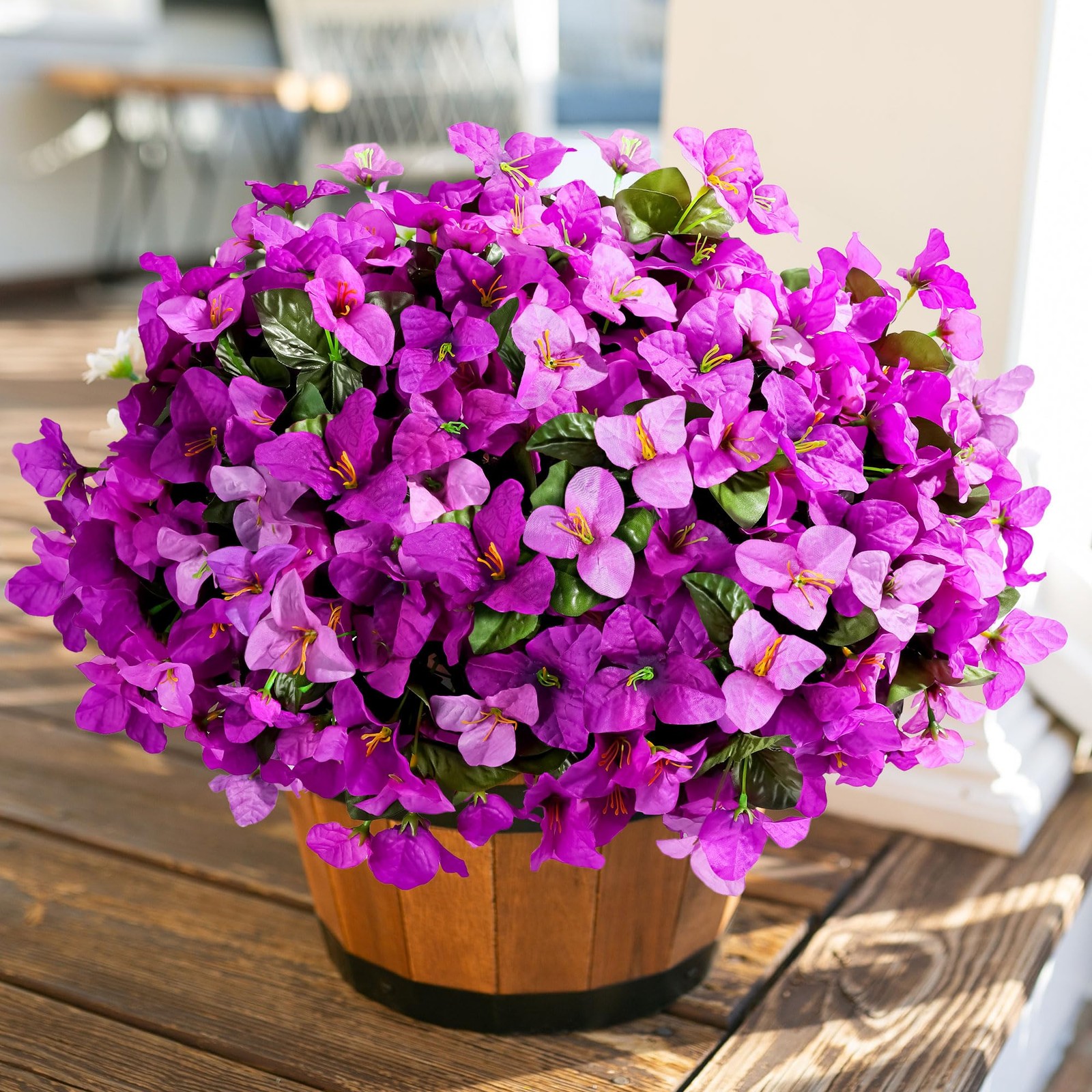 Spring Artificial Flowers for Outdoors, 4 Bundles Fake Bougainvillea UV Resis…