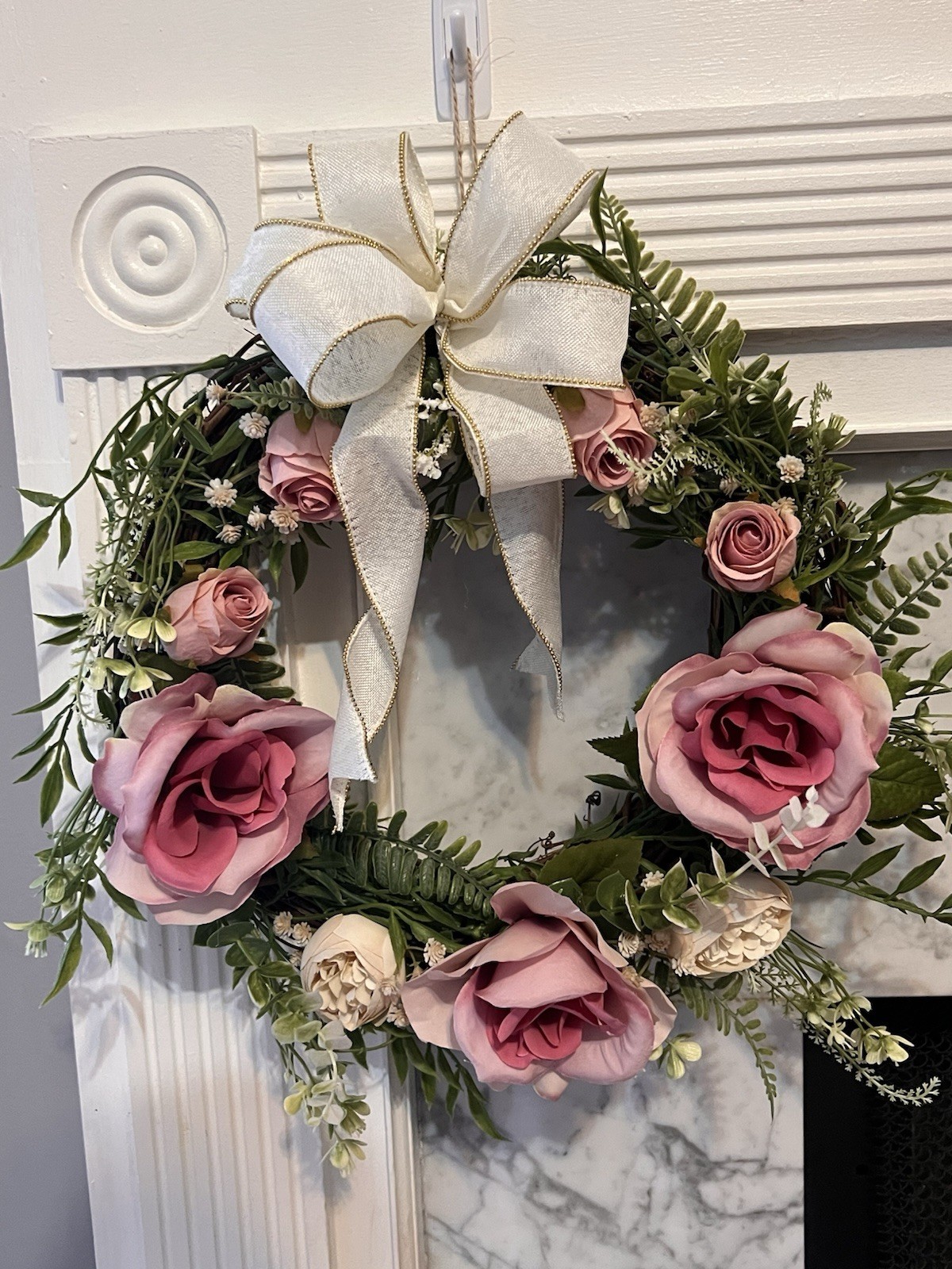 Cottagecore Pink Rose Wreath & Floral Arrangement Set, Girls Room Decor