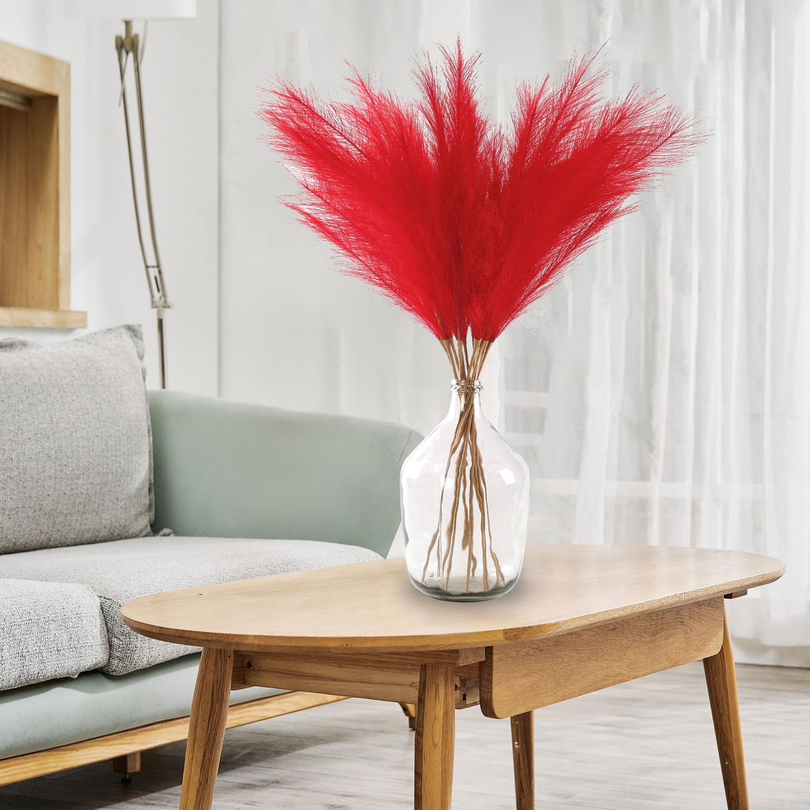 12 Pcs Red Faux Pampas Grass Decor 38″/3.1FT Tall Fake Pompas Floral Large Ar…