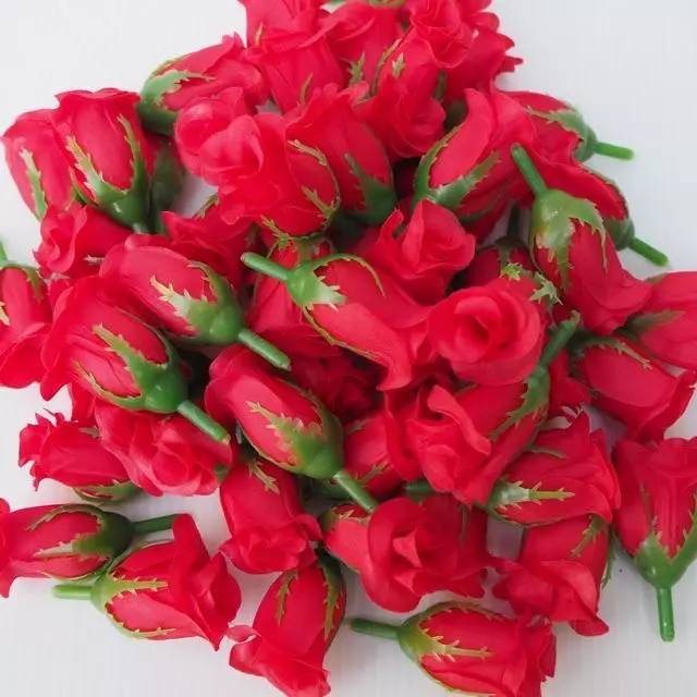 100pcs Rose Head fabric Plastic Artificial Craft Supplies Home Decor Size 1×2″
