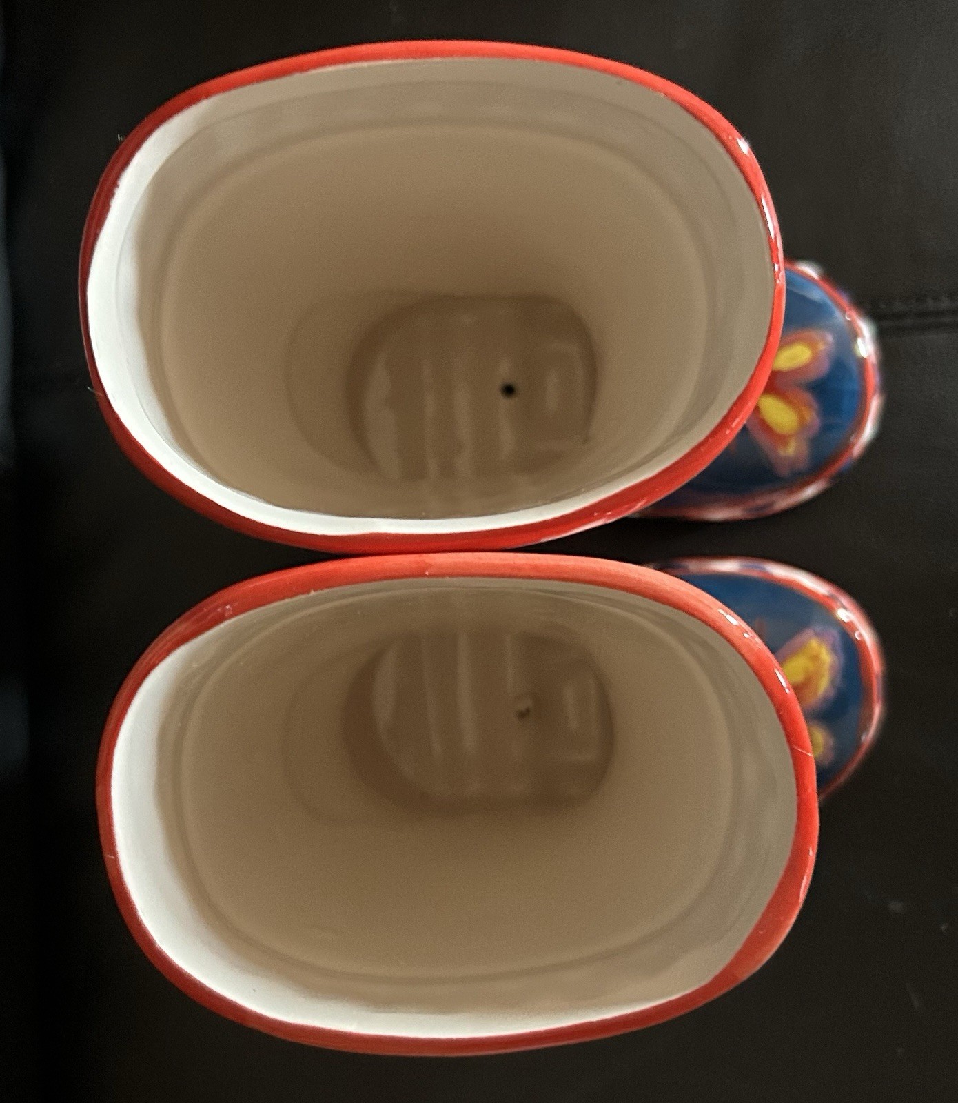 Pair Of Ceramic Butterfly Rain Boot Planter 7.5″ tall Blue,Yellow, Red, White