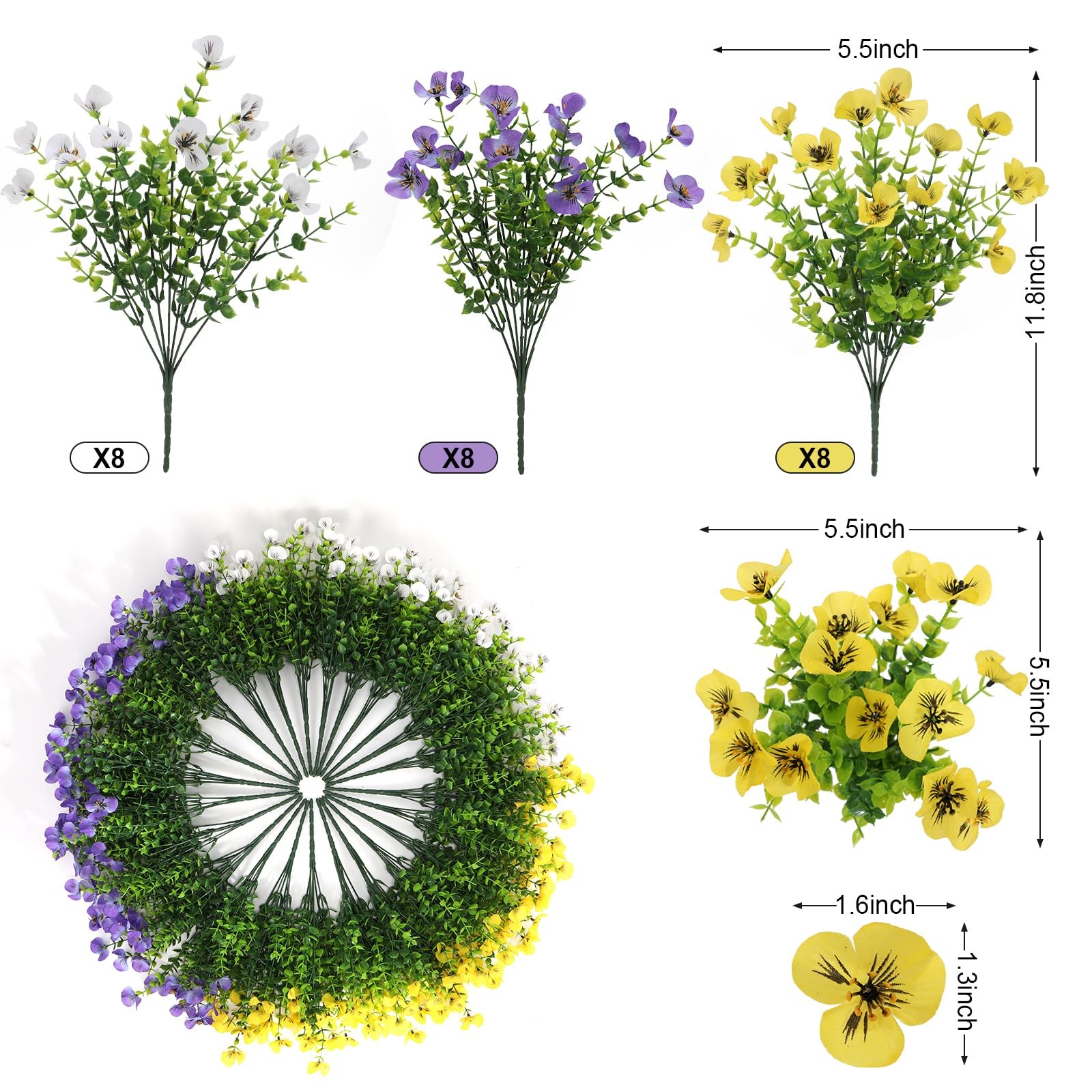 Geegoods Artificial Pansy Flowers, Mix 3 Colors, 24Pcs | UV Resistant, Faux S…