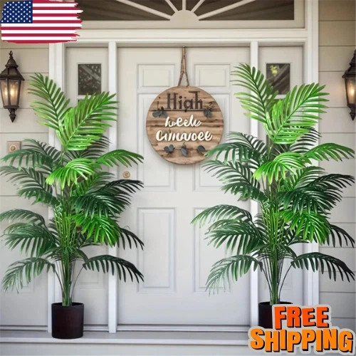 2PCS Artificial Areca Palm Tree Large Fake Tropical Plant Indoor Outdoor Decor