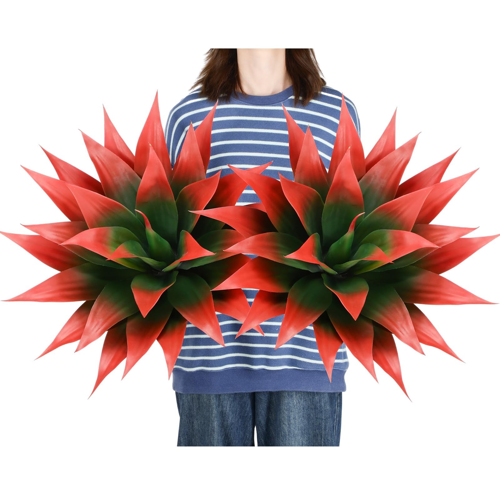 2 Pack 28 Inch Artificial Agave Plants Red UV Resistant for Indoor Outdoor